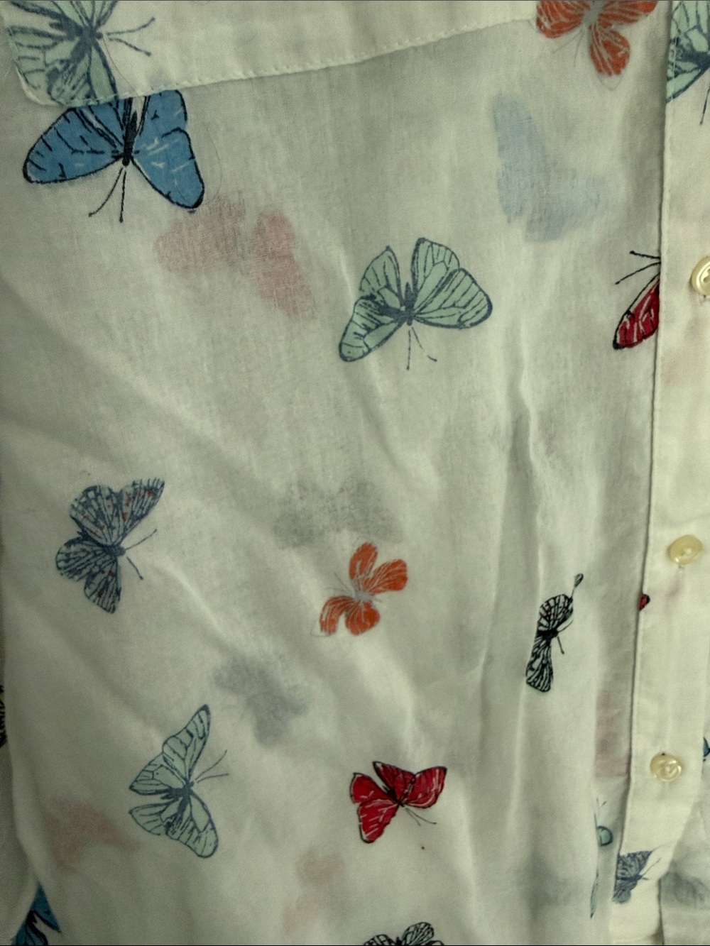 GAP White Button-Up Blouse with Multicolor Butterfly Print - Picture 3 of 6